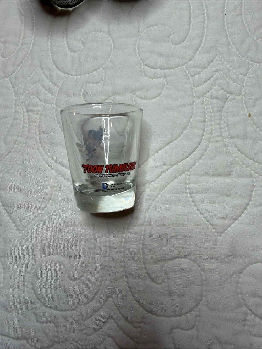 DC Comics Wonder Woman Clear Glass Shot Glass with Red, Blue, Gold Accents